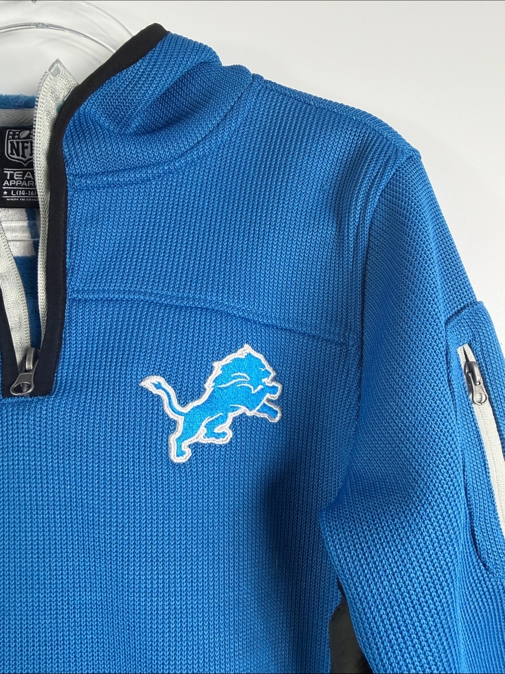 NFL Detroit Lions Fleece Quarter Zip Youth 14/16 Blue Pullover - Picture 4 of 10